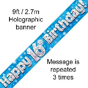 Banner Happy 16th Birthday Blue Small