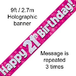 Banner Happy 21st Birthday Pink Small